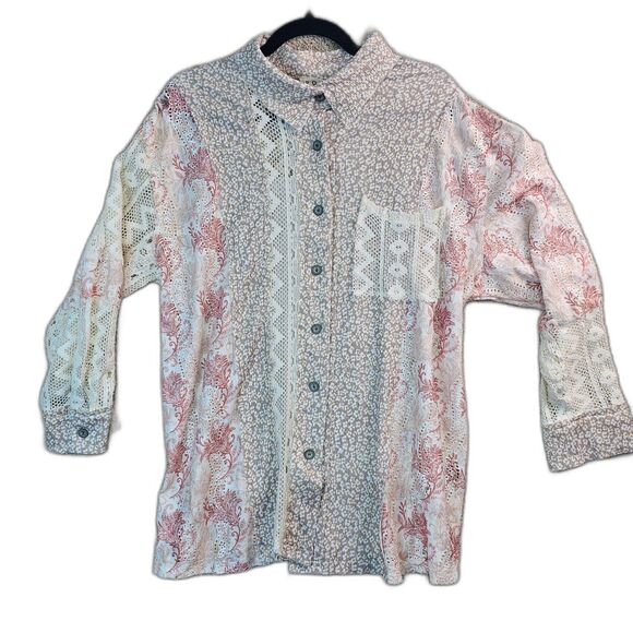 P.O.L Tops - POL Boho Babe mixed media floral Blouse Multi-Color Pattern Women's Size Medium